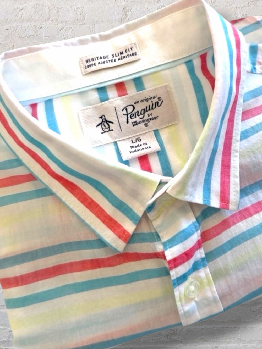 Original Penguin Heritage Slim Fit Striped Button Shirt Large Cotton
